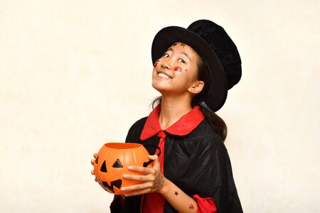 Japanese girl enjoys Halloween partyの写真素材