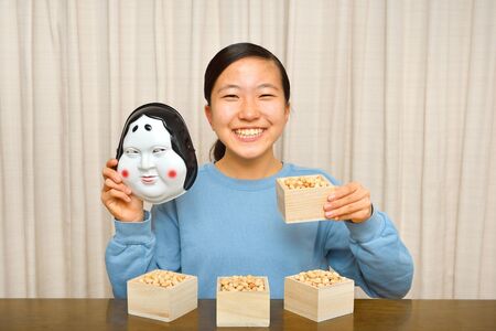 Japanese girl enjoys the day before the beginning dayの写真素材