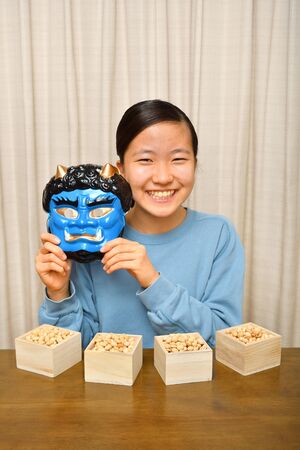 Japanese girl enjoys the day before the beginning dayの写真素材