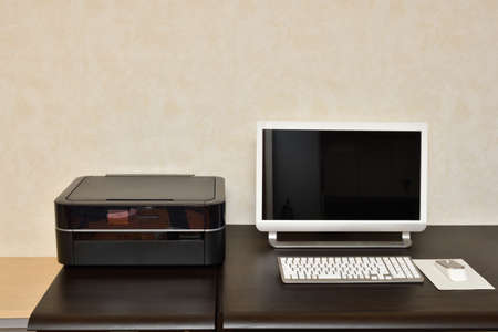 Personal computer desk and chairの写真素材