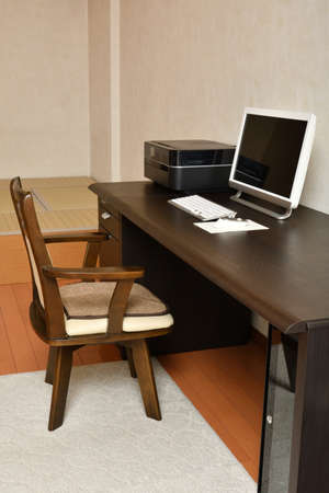 Personal computer desk and chairの写真素材