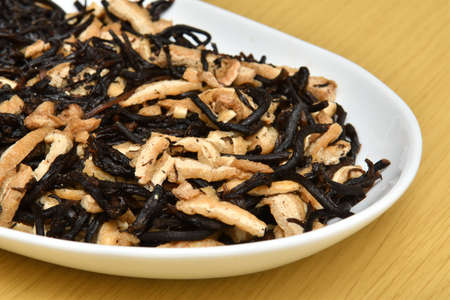 Simmered Hijiki seaweed seasoned with Japanese soup stockの写真素材