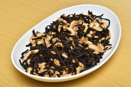 Simmered Hijiki seaweed seasoned with Japanese soup stockの写真素材