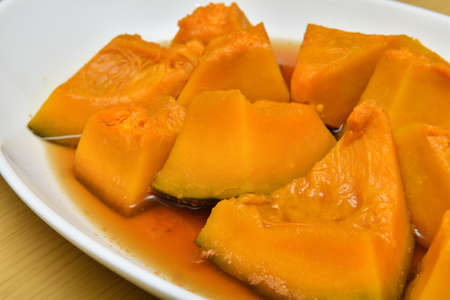 Simmered pumpkin seasoned with Japanese soup stockの写真素材