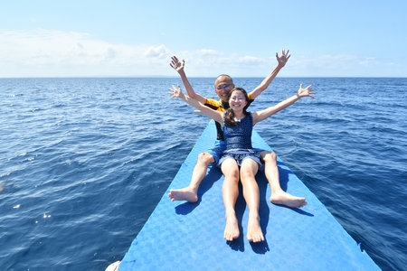 Japanese parent and child enjoying Island-hopping in Cebu the Philippinesの写真素材