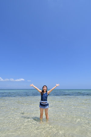 Japanese girl in Pandanon Island in the Philippines Cebuの写真素材