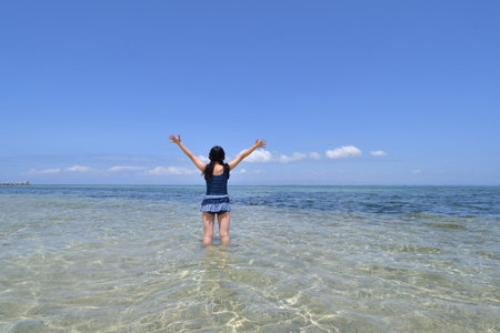 Japanese girl in Pandanon Island in the Philippines Cebu(Rear view)の写真素材
