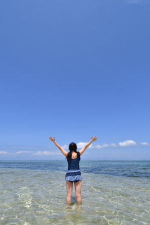 Japanese girl in Pandanon Island in the Philippines Cebu(Rear view)の写真素材
