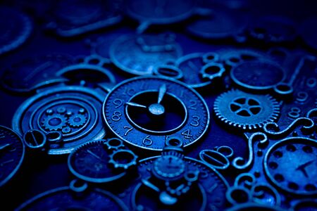 Time concept on black background, past present future clockの写真素材