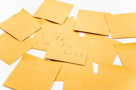 To-do list Lots of sticky notes White backgroundの写真素材