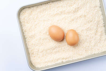 Bread crumbs and eggsの写真素材