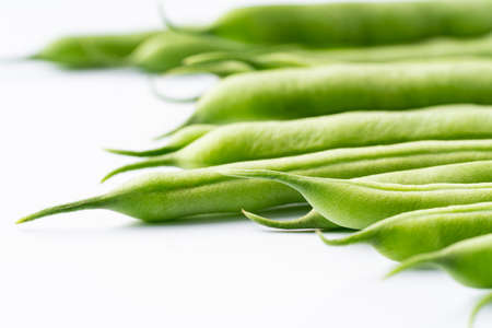 Green beans on white backgroundの写真素材