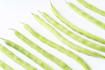 Green beans on white backgroundの写真素材