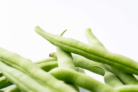 Green beans on white backgroundの写真素材