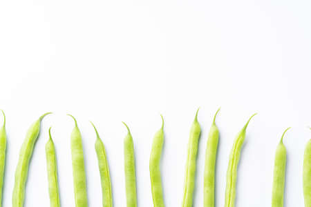 Green beans on white backgroundの写真素材