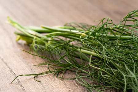 Dill on a wooden tableの写真素材