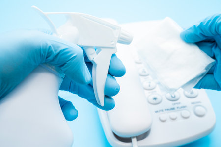 Alcohol disinfection of the phoneの写真素材