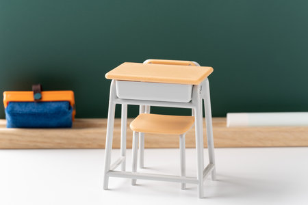 <p>Image of a school lesson Miniature blackboard with desk and chair</p>の写真素材