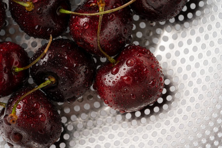 American cherry with washed and dripping water