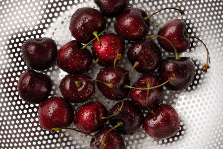 American cherry with washed and dripping water