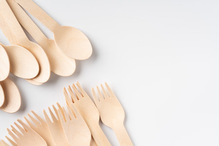 Wooden spoons and forksの写真素材