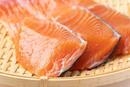 Raw autumn salmon filletの写真素材