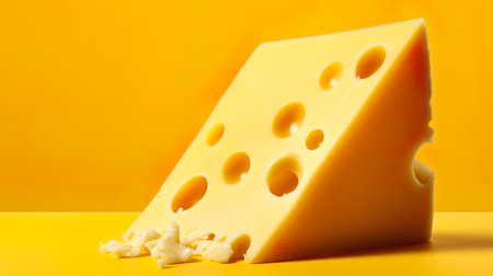 Cheese isolated on yellow backgroundの素材