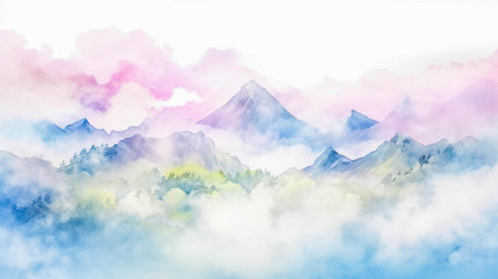 Japanese style illustration landscape of fantastic sea of ââclouds and mountainsの素材