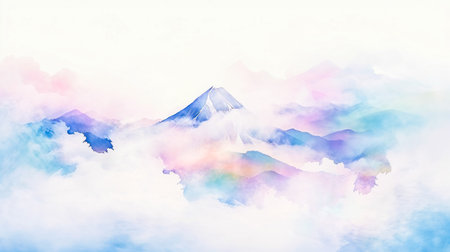 Japanese style illustration landscape of fantastic sea of ââclouds and mountainsの素材
