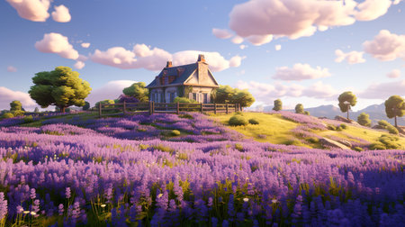 Lavender fields and farmhouseの素材