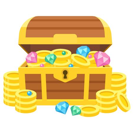 Illustration of a treasure box with gold coins and jewelsのイラスト素材