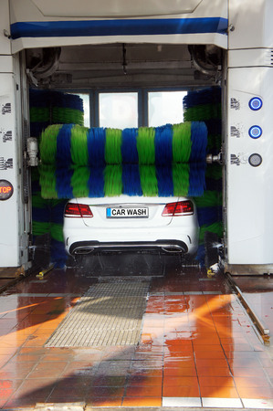 Automatic car wash in actionの写真素材