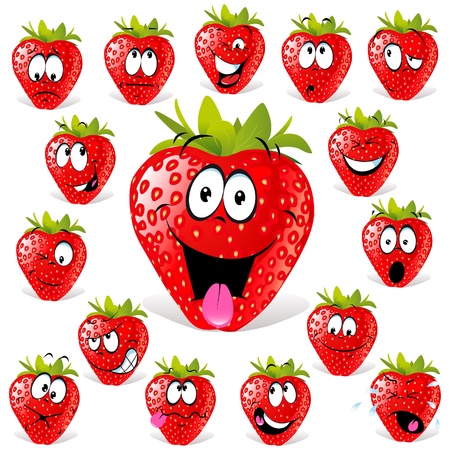 strawberry cartoon with many expressions のイラスト素材