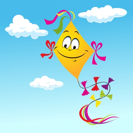 kite cartoon on blue sky のイラスト素材