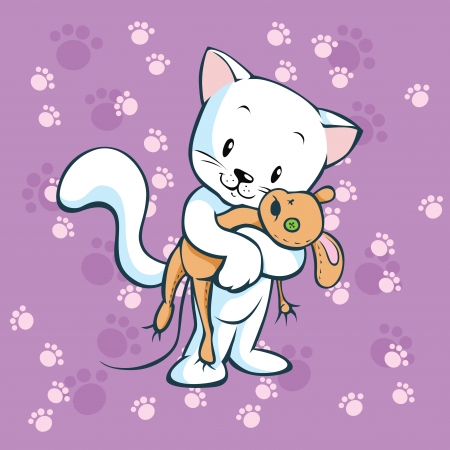 cute kitty hold mouse のイラスト素材