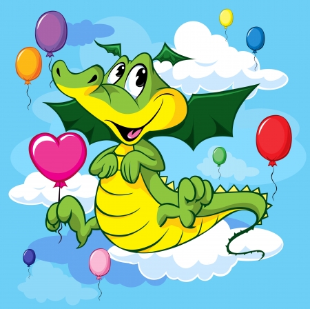 cute dragoon fly with balloons のイラスト素材