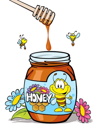 honey jar with wooden spoonのイラスト素材