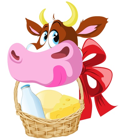 ow holding basket wit cheese and milkのイラスト素材