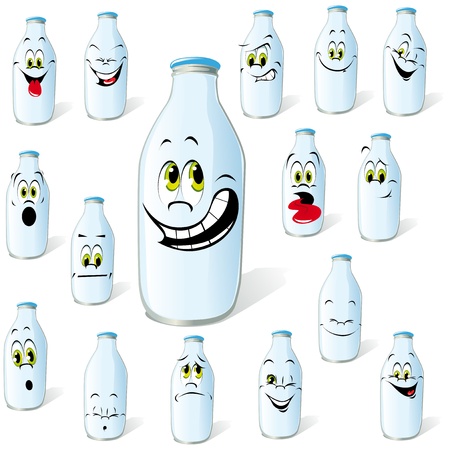 milk bottle with many expressionsのイラスト素材