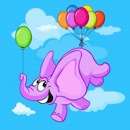 happy flying elephant cartoonのイラスト素材
