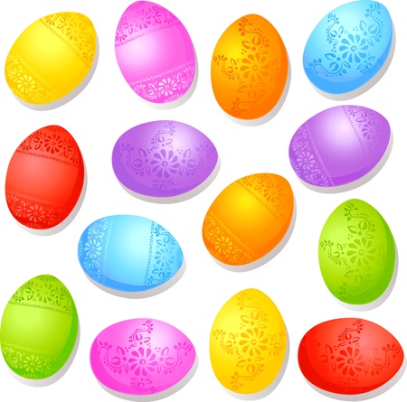 colorful decorative easter eggs isolated on white backgroundのイラスト素材