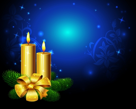 blue christmas background with golden candle and shining lights のイラスト素材