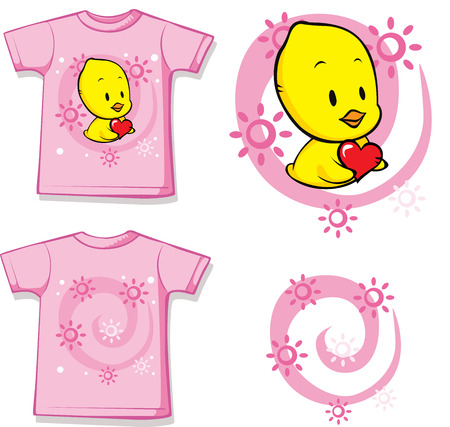 kid shirt with cute chick printed - isolated on white, back and front viewのイラスト素材