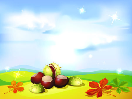 autumn landscape background with chestnuts- vector illustrationのイラスト素材
