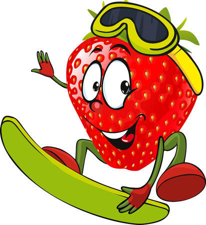 red strawberry surfing - vector illustrationのイラスト素材
