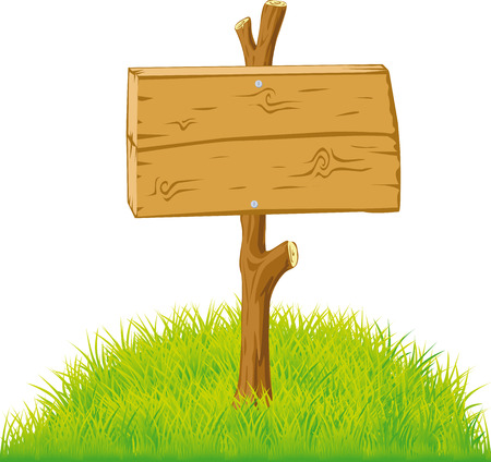 wooden sign on the grass - isolated on white backgroundのイラスト素材
