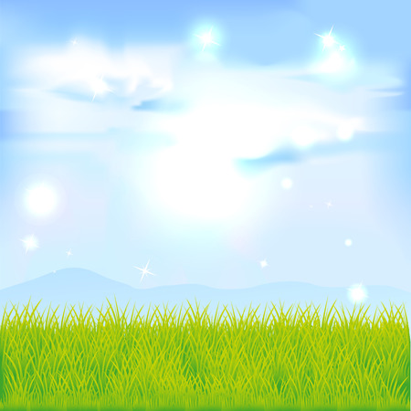 landscape with green grass and blue sky - vector illustrationのイラスト素材