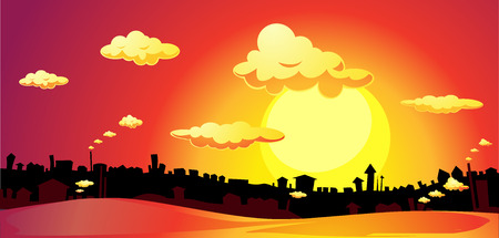 sunset over the city - vector illustrationのイラスト素材