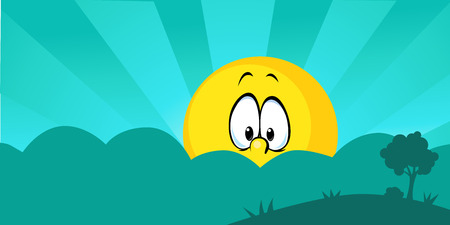 abstract turquoise background with tree and sunのイラスト素材