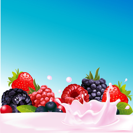forest fruit with yogurt splash - vector illustrationのイラスト素材